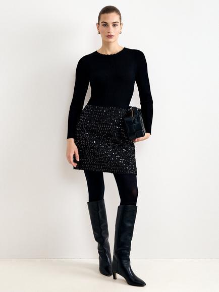 Phase Eight Gloria Textured Tweed Skirt Dress, Black, Black