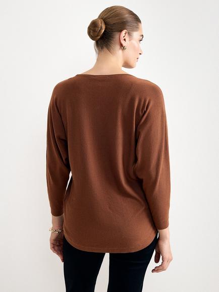 Phase Eight Long Line Cristine Jumper containing LENZING™ ECOVERO™ Viscose, Brown - view 2, Brown