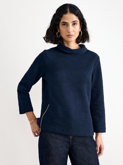 Phase Eight Lina Jacquard Top, Navy, Navy