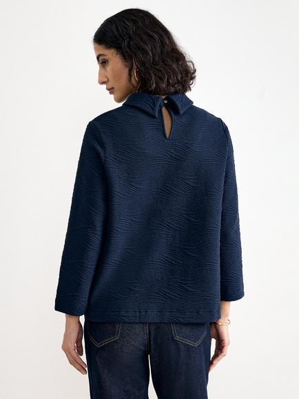 Phase Eight Lina Jacquard Top, Navy - view 2, Navy