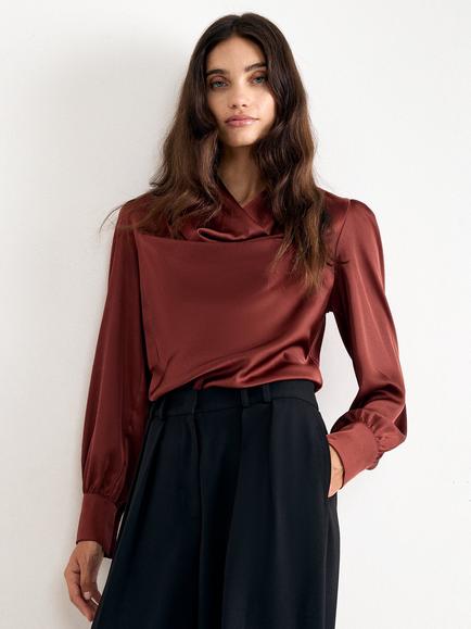 Phase Eight Naomi Satin Front Top, Brown, Brown