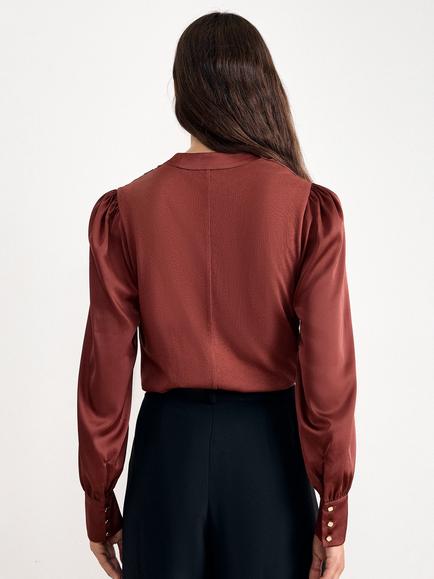 Phase Eight Naomi Satin Front Top, Brown - view 2, Brown