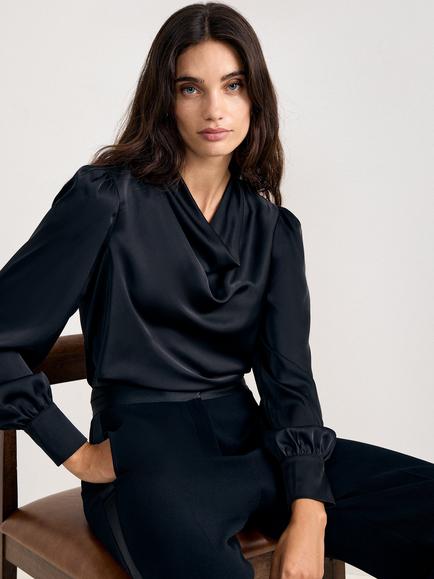 Phase Eight Naomi Satin Front Top, Black, Black