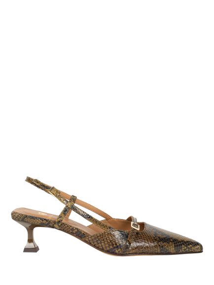 Bobbies Reem Snake Embossed Leather Slingback Court Shoes, Khaki Mamba, Khaki Mamba