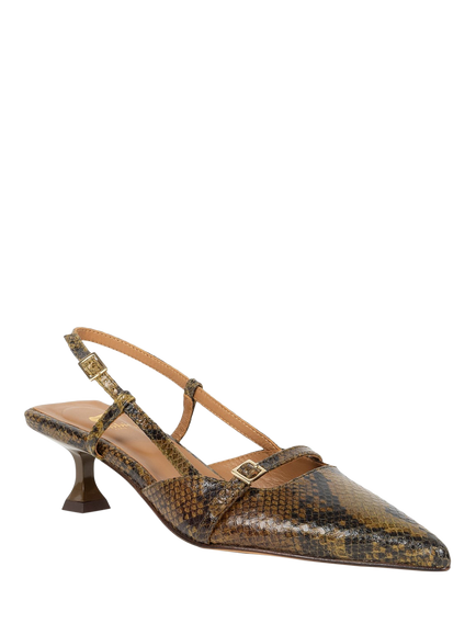 Bobbies Reem Snake Embossed Leather Slingback Court Shoes, Khaki Mamba - view 2, Khaki Mamba