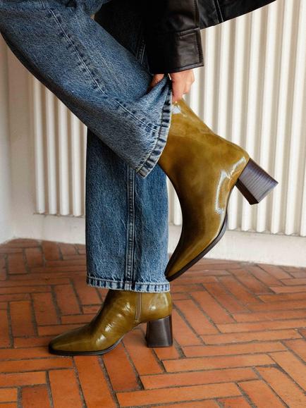 Bobbies Marlie Leather Block Heel Ankle Boots - view 2, Manzanilla