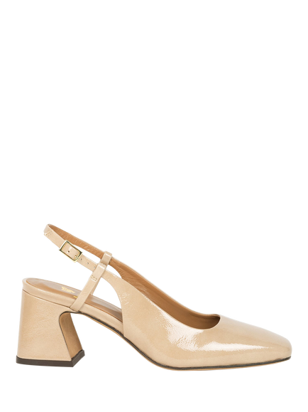 Bobbies Maddie Crumpled Patent Leather Slingback Court Shoes, Latte Beige
