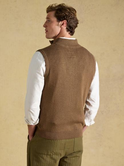 Joules Knitted Zip-Through Gilet, Brown - view 2, Brown