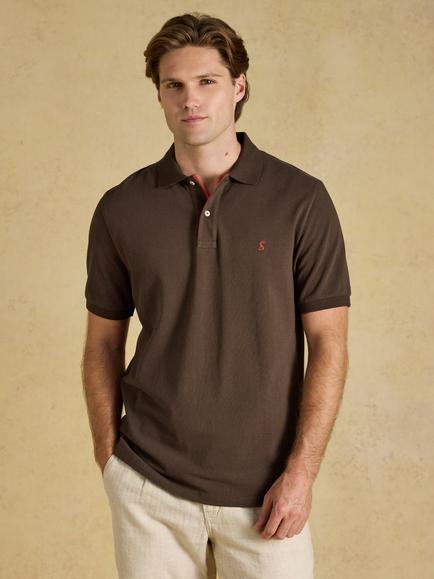 Joules Woody Regular Fit Short Sleeve Polo Shirt, Chocolate Brown, Chocolate Brown