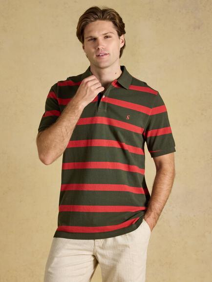 Joules Cotton Regular Fit Short Sleeve Polo Shirt, Green/Orange, Green/Orange
