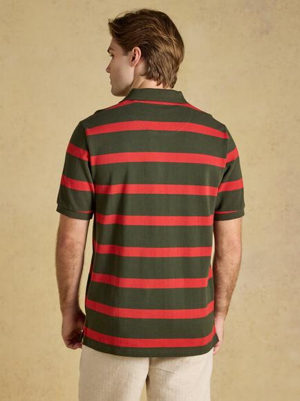 Joules Cotton Regular Fit Short Sleeve Polo Shirt, Green/Orange - view 2, Green/Orange