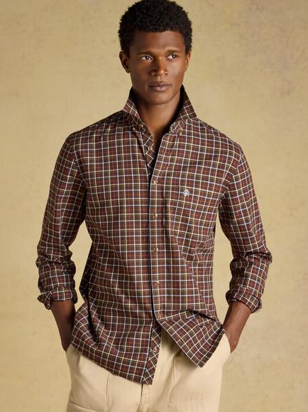 Joules Cotton Regular Fit Check Shirt, Chocolate Brown, Chocolate Brown