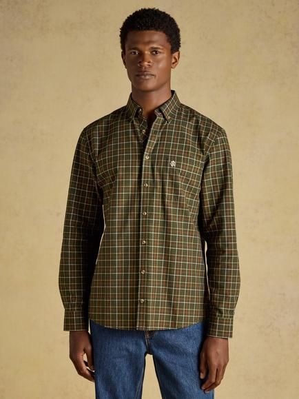 Joules Cotton Regular Fit Check Shirt, Green, Green