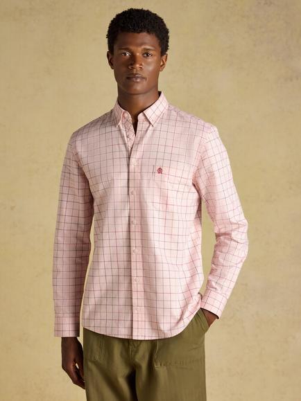 Joules Cotton Regular Fit Check Shirt, Pink, Pink