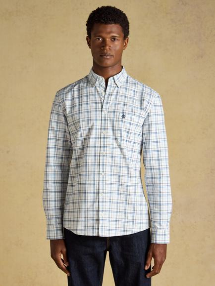 Joules Cotton Regular Fit Check Shirt, White/Blue, White/Blue