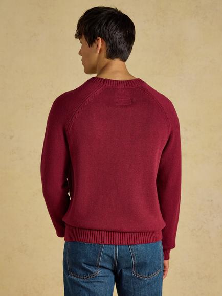 Joules Cotton Car Crew Neck Jumper, Burgundy Red - view 2, Burgundy Red