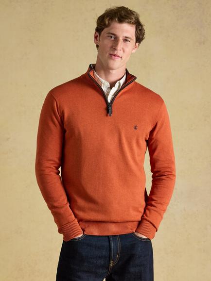 Joules Cotton Quarter Zip Jumper, Orange, Orange