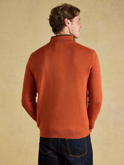 Joules Cotton Quarter Zip Jumper, Orange - view 2, Orange