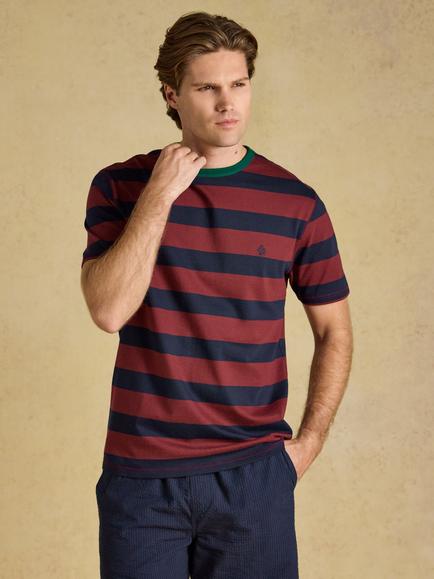Joules Cotton Regular Fit Stripe Shirt, Navy/Red, Navy/Red