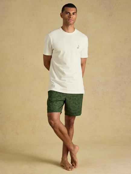 Joules Hare Pyjama Set, Green/Ecru, Green/Ecru