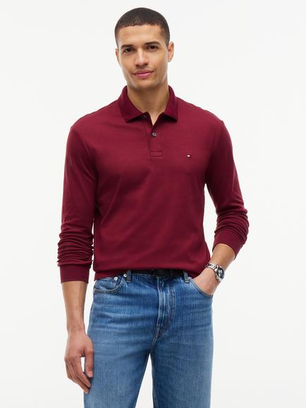 Tommy Hilfiger Liquid Cotton Regular Fit Long Sleeve Polo Shirt, Dark Red, Dark Red