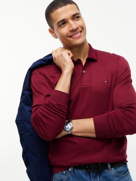 Tommy Hilfiger Liquid Cotton Regular Fit Long Sleeve Polo Shirt, Dark Red - view 2, Dark Red