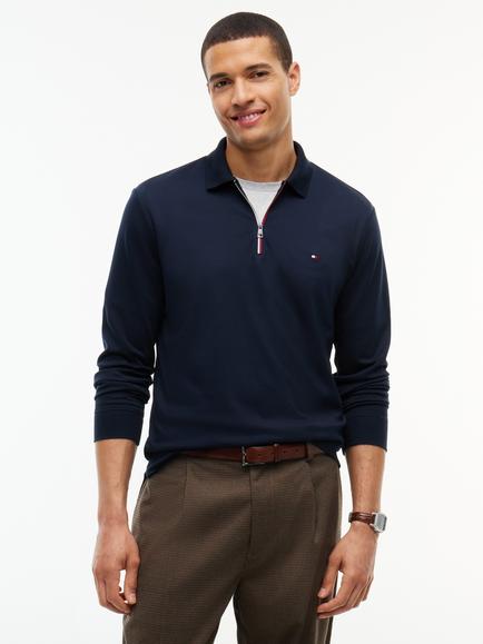 Tommy Hilfiger Long Sleeve Zip Polo Shirt, Navy