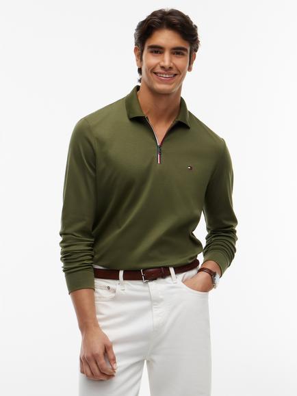 Tommy Hilfiger Long Sleeve Zip Polo Shirt, Dark Green