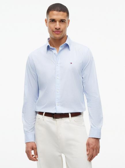 Tommy Hilfiger Hairline Poplin Regenerative Cotton Blend Shirt, Light Blue, Light Blue