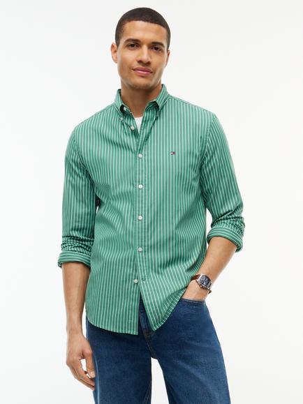 Tommy Hilfiger Hairline Poplin Regenerative Cotton Blend Shirt, Light Blue, Multi