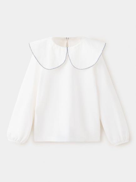 Mango Kids' Babydoll Collar Long Sleeve Blouse, Off White, Off White