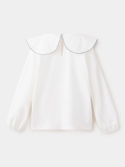 Mango Kids' Babydoll Collar Long Sleeve Blouse, Off White - view 2, Off White