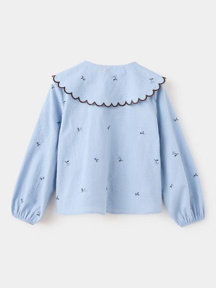 Mango Kids' Scallop Collar Embroidered Blouse, Sky Blue - view 2, Sky Blue
