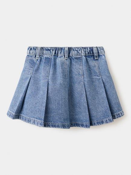 Mango Kids' Pleated Denim Skirt, Blue, Blue