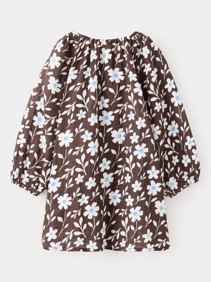 Mango Baby Cotton Floral Long Sleeve Dress, Brown - view 2, Brown