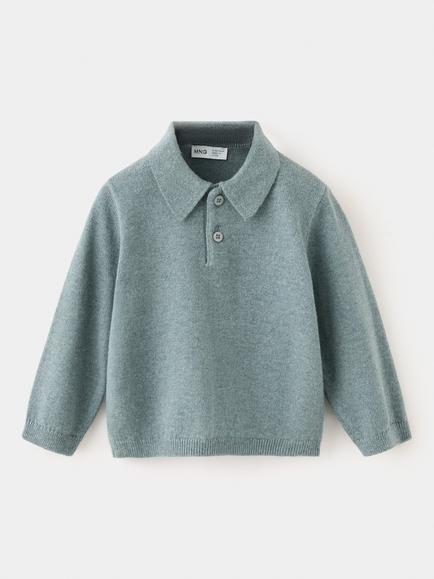 Mango Baby Knitted Polo Jumper, Green, Green