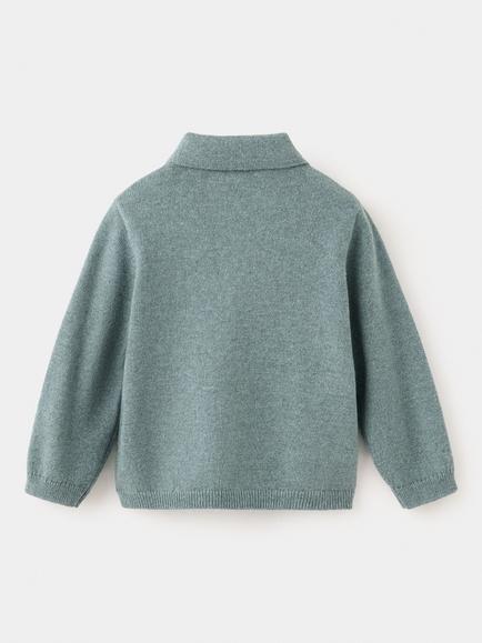 Mango Baby Knitted Polo Jumper, Green - view 2, Green