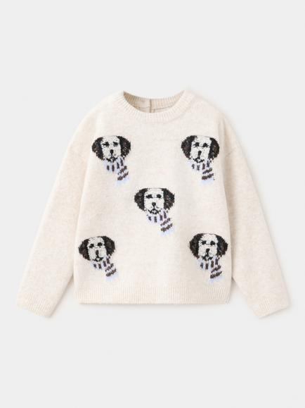 Mango Baby Dog Knit Jumper, Beige, Beige
