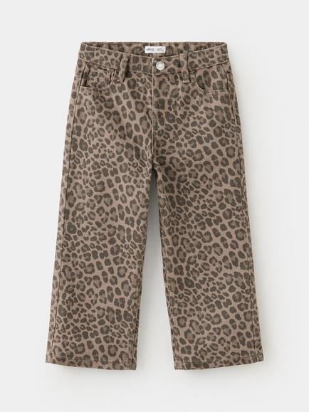 Mango Baby Cotton Leopard Print Jeans, Brown, Brown