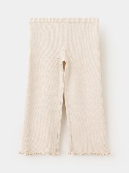 Mango Kids' Ribbed Frill Bottom Trousers, Beige, Beige