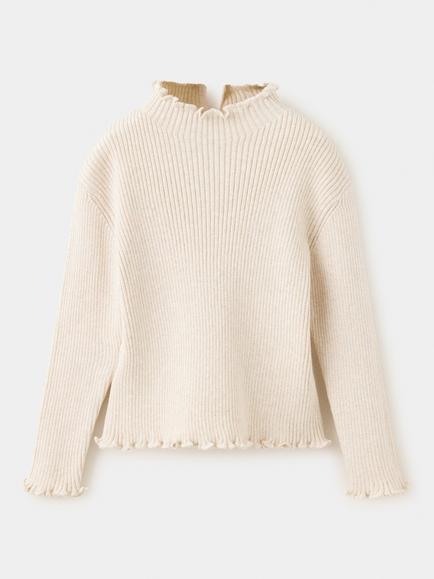 Mango Kids' Ribbed Mock Neck Knitted Top, Beige, Beige
