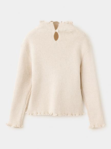 Mango Kids' Ribbed Mock Neck Knitted Top, Beige - view 2, Beige
