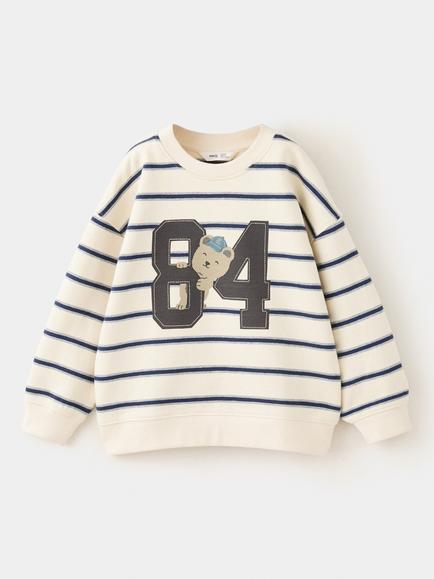 Mango Kids' Stripe Crew Neck Sweatshirt, Off White, Off White