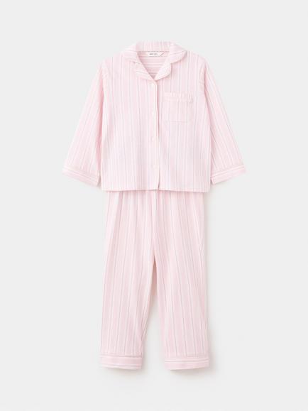 Mango Kids' Stripe Cotton Long Sleeve Pyjama Set, Pink, Pink