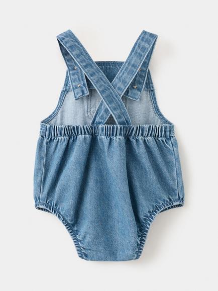 Mango Kids' Denim Dungaree Romper, Mid Blue - view 2, Mid Blue