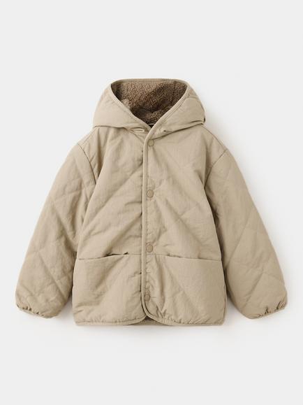 Mango Kids' Quilted Hooded Parka Jacket, Beige, Beige