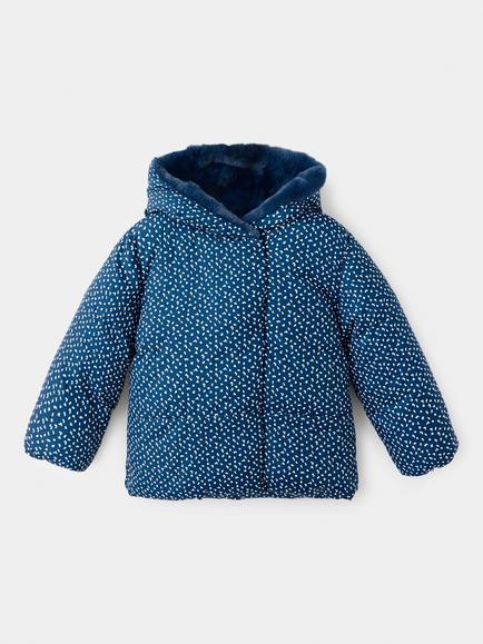 Mango Kids' Printed Hooded Puffer Coat, Navy, Navy