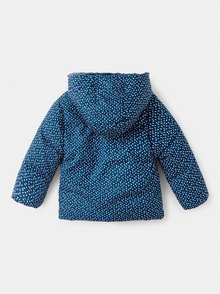 Mango Kids' Printed Hooded Puffer Coat, Navy - view 2, Navy