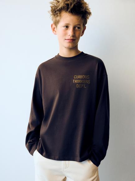 Mango Slogan Long Sleeve Top, Chocolate, Chocolate