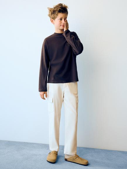 Mango Slogan Long Sleeve Top, Chocolate - view 2, Chocolate
